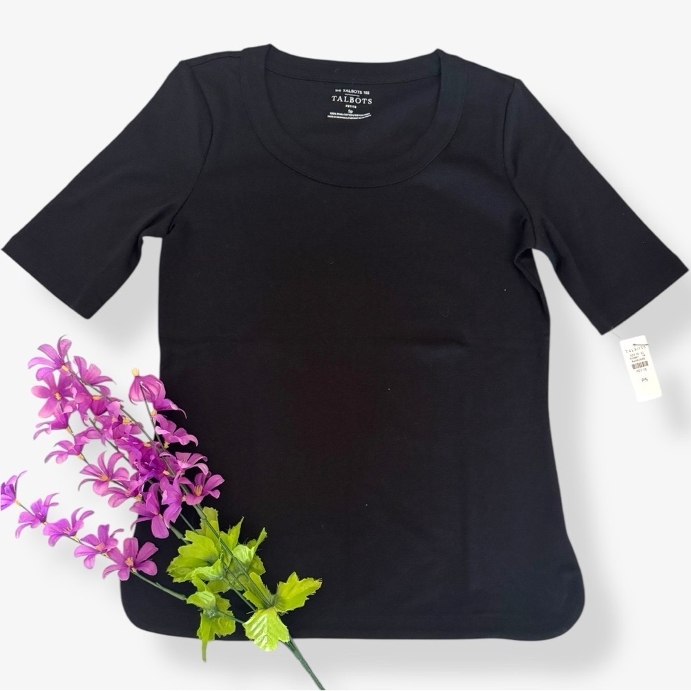 Talbots Pima cotton Black Tee scoop neck top - Picture 2 of 4